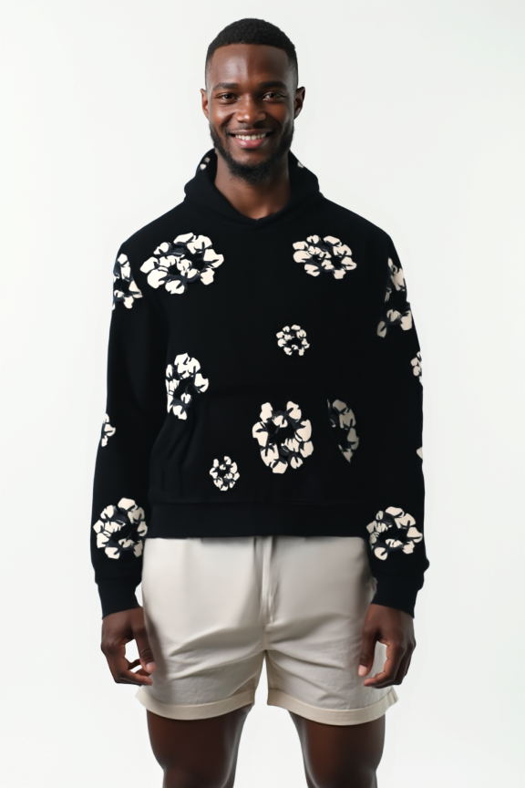 Men’s Black Floral Print Hoodie