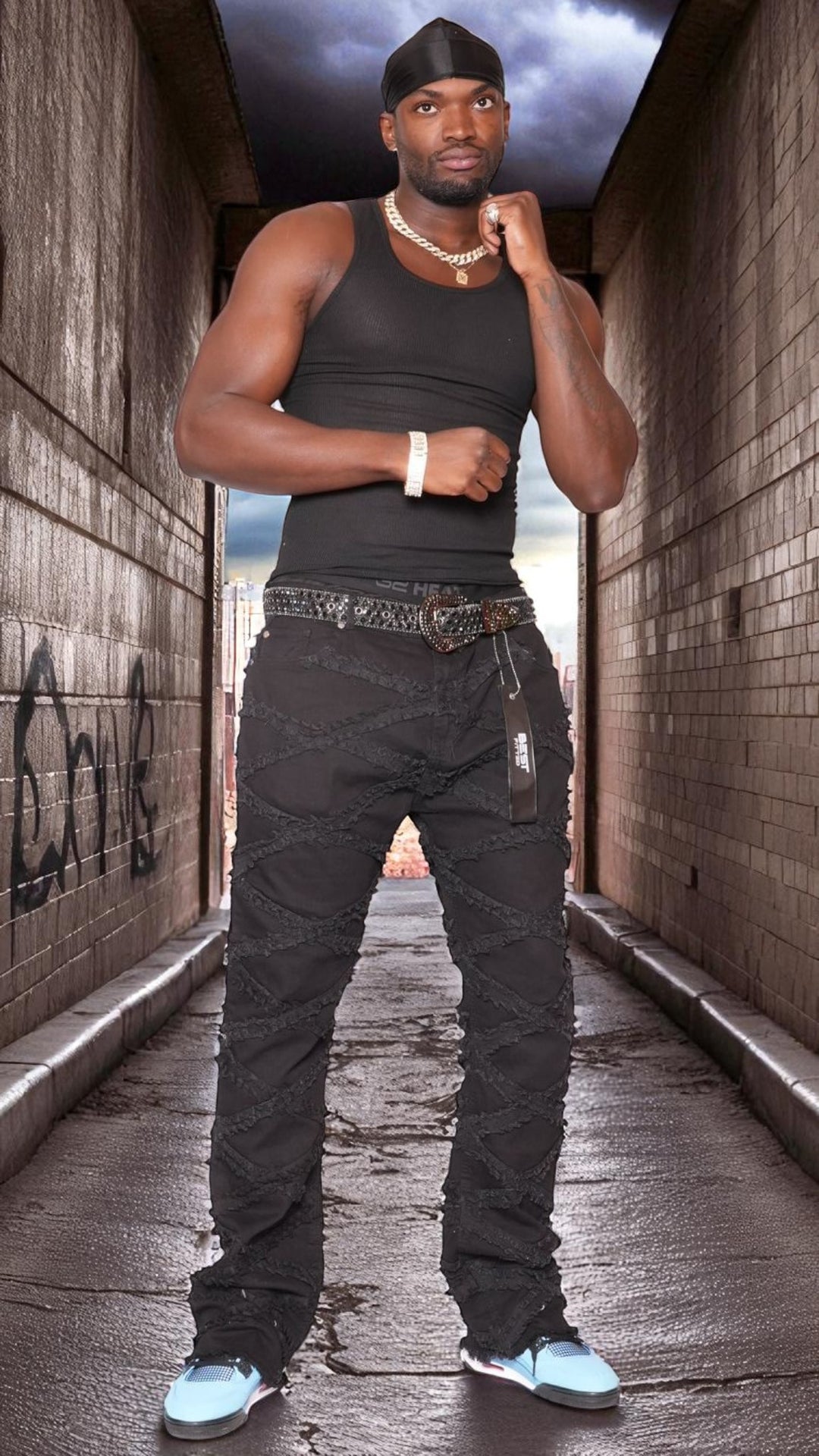 BestFitted Midnight Criss-Cross Stack Jeans (Jet Black)