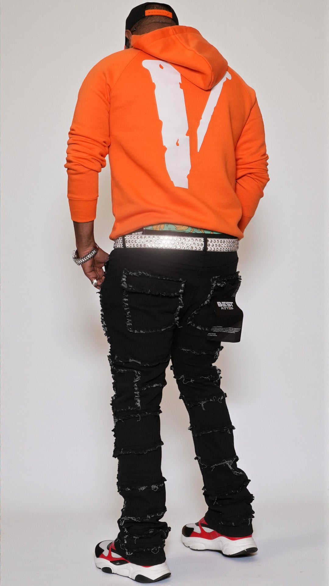 Statement Layered Distressed Jeans - Best Fitted Black Stack with Fringe Detail