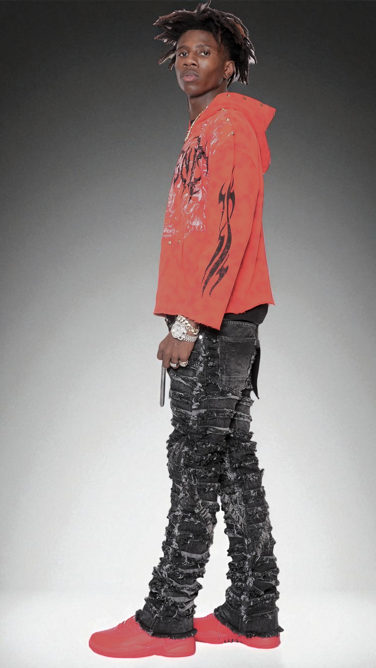 Extreme Ripped Stack Jeans - Best Fitted Black Fringe Layered Denim