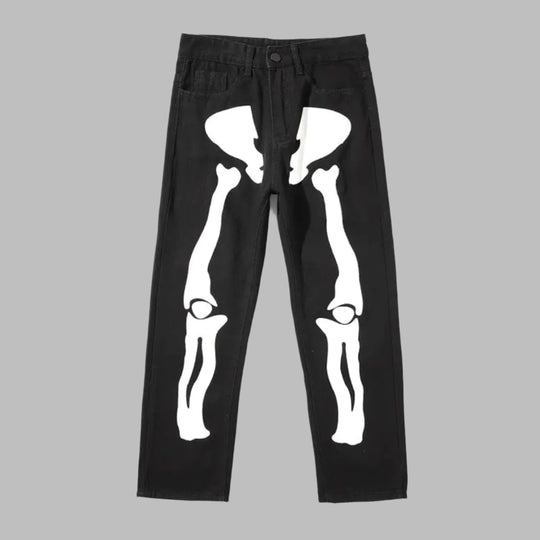 Wide Leg Skeleton Print Jeans