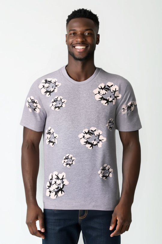 Gray Floral Statement T-Shirt for Men