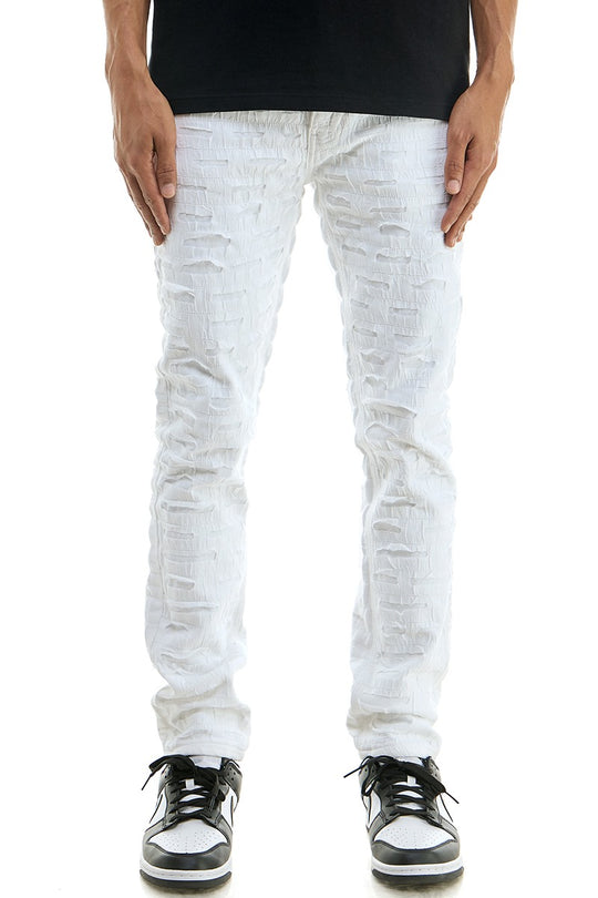 Men’s White Textured ripped and Stacked Jeans