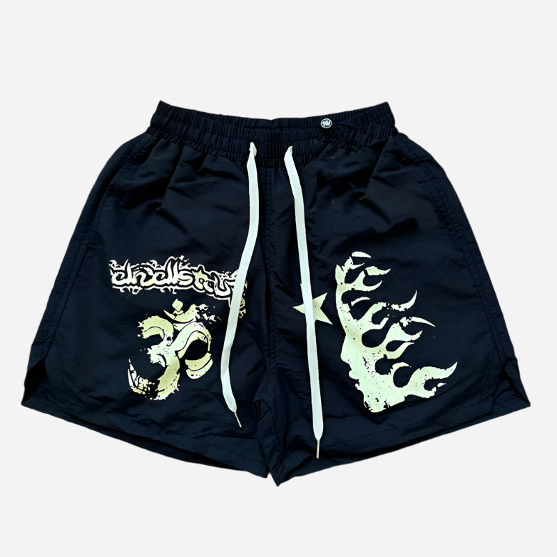 Black Om Flame Shorts