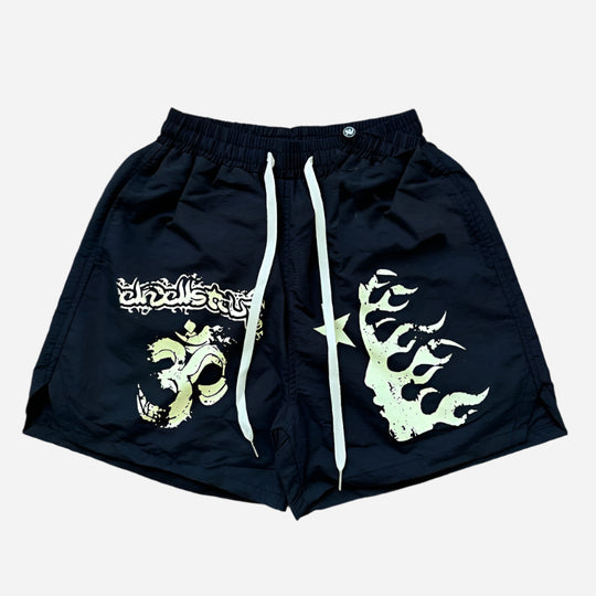 Black Om Flame Shorts