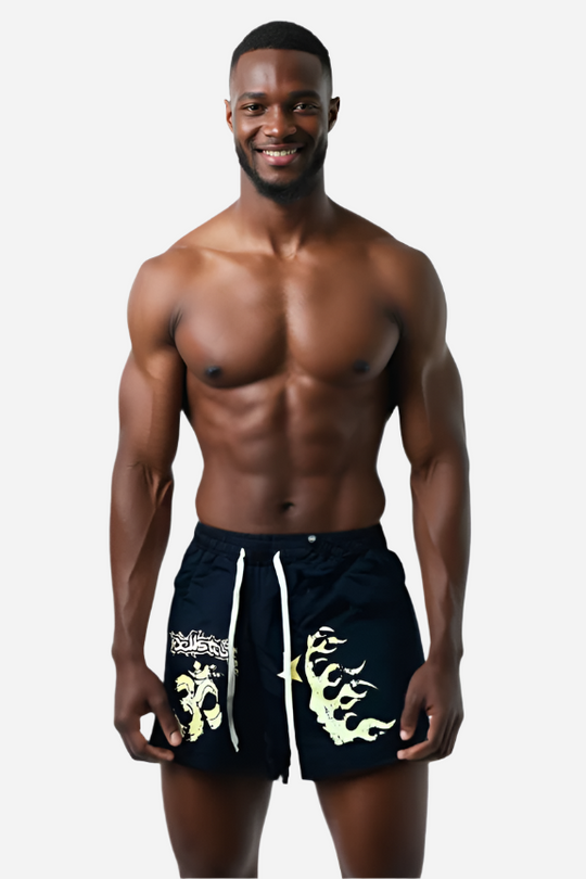 Black Om Flame Shorts