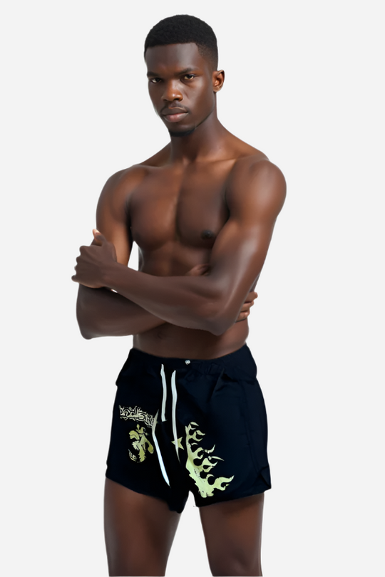 Black Om Flame Shorts