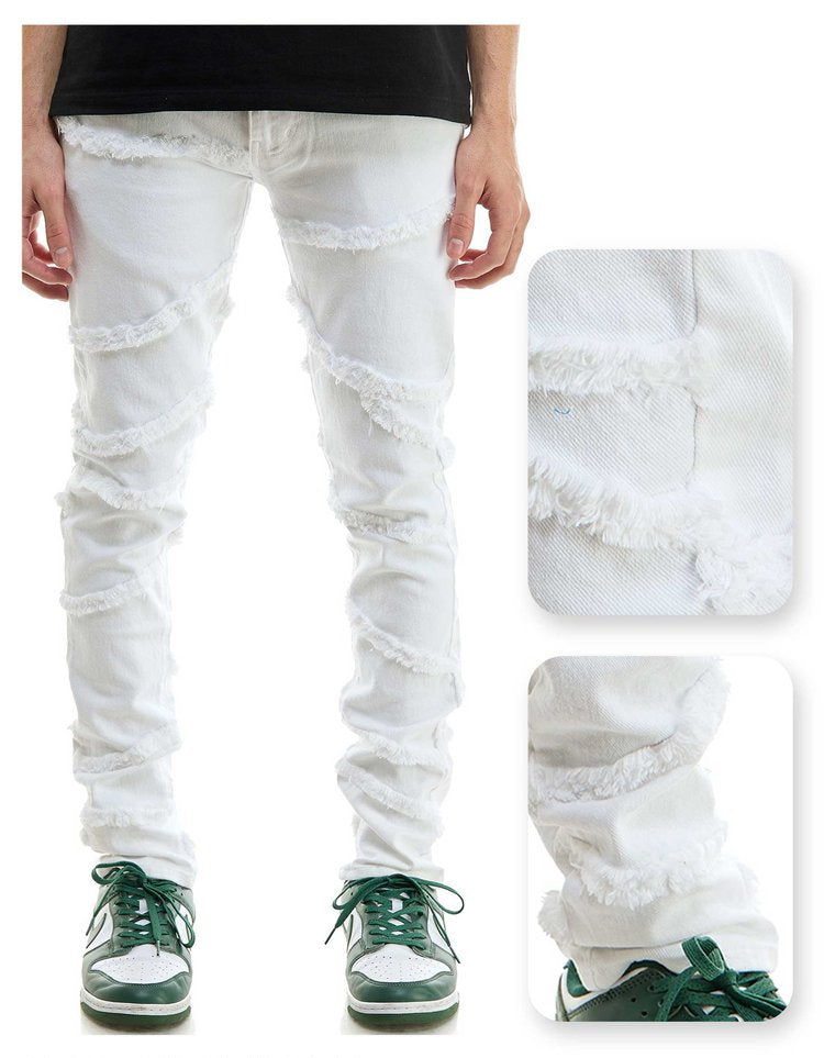 White Raw-Edge Panelled Skinny Pants - Skinny Fit