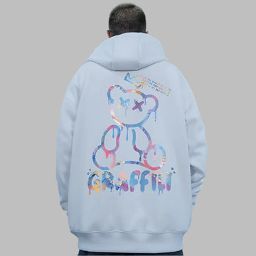 High Street Graffiti Bear Print Men's Fleece Hoodie