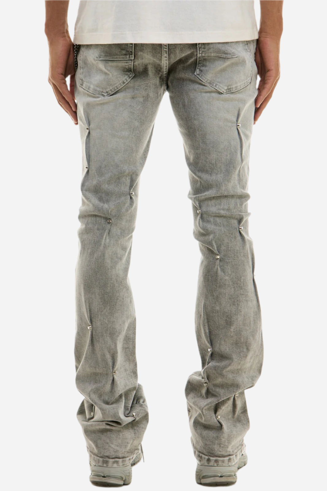 Gray Studded Flare Jeans