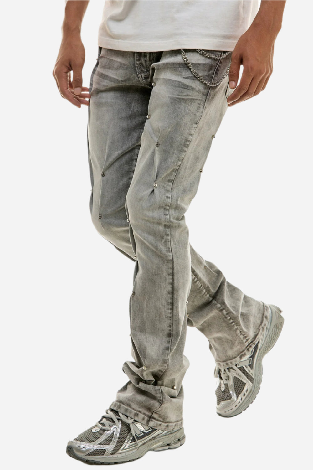 Gray Studded Flare Jeans