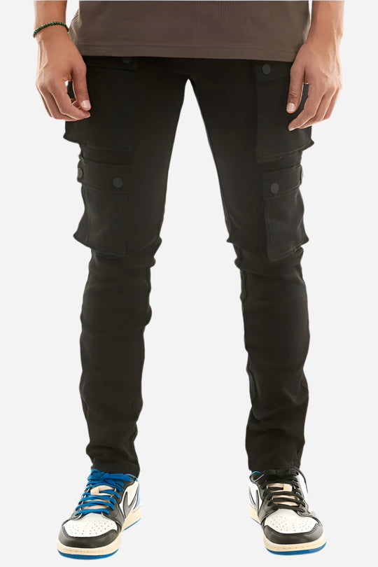 Snap Cargo Pants - Skinny Black