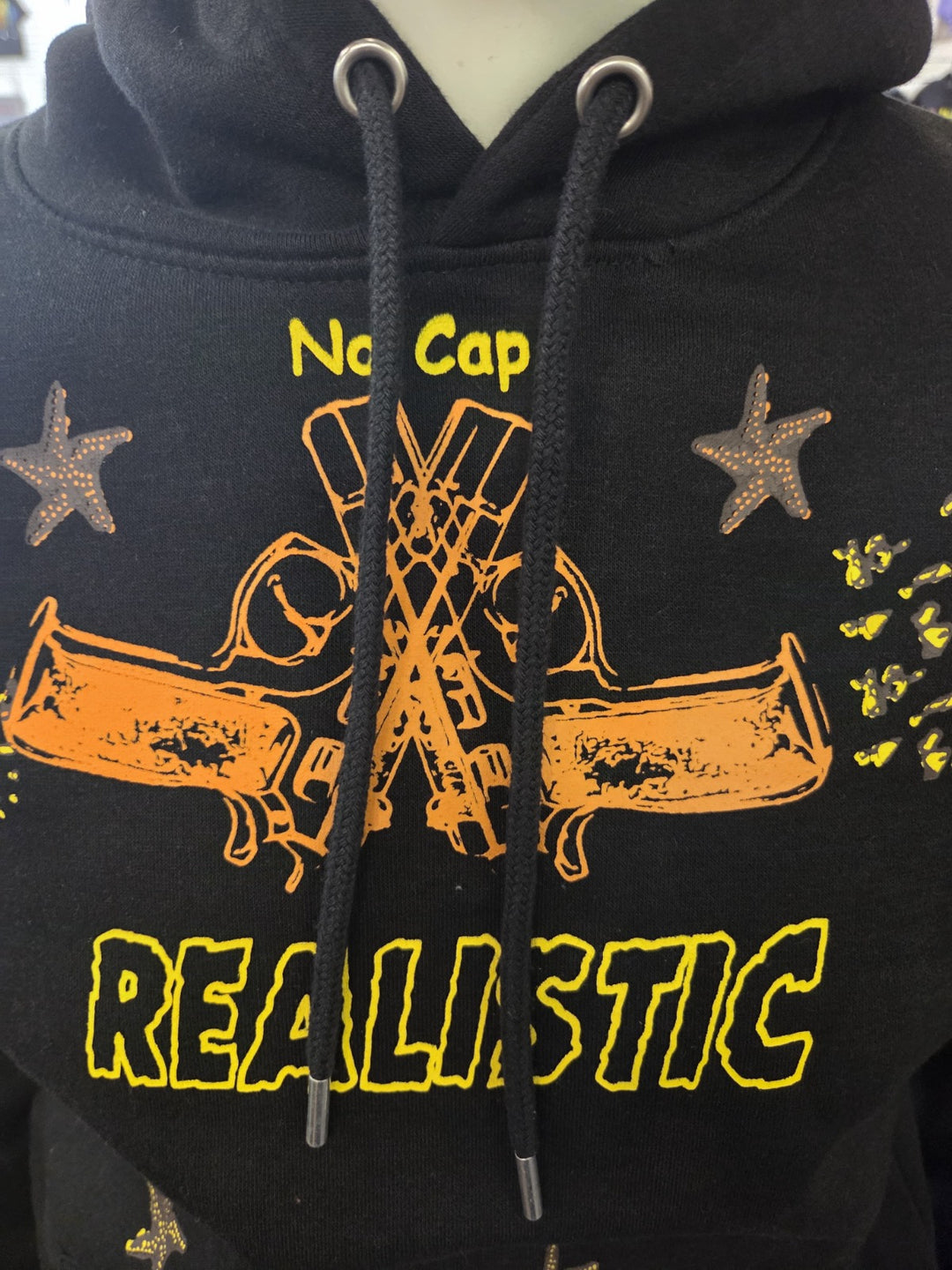 Realistic No Cap Streetwear Hoodie - Bold Graphic Design - Black