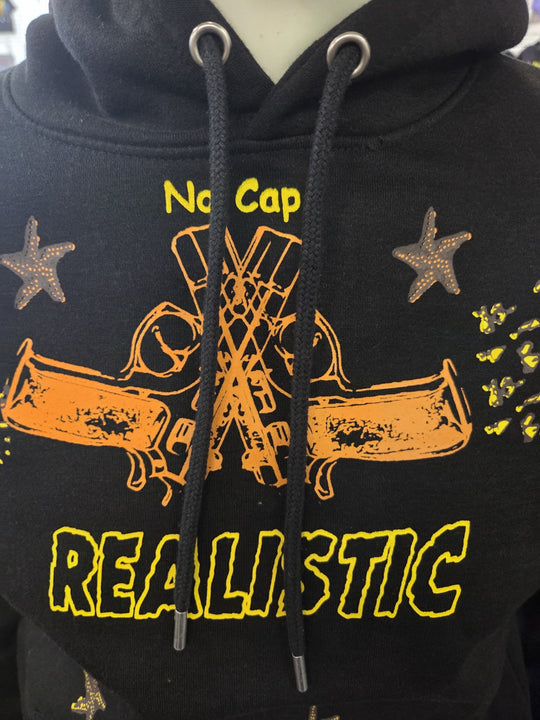 Realistic No Cap Streetwear Hoodie - Bold Graphic Design - Black