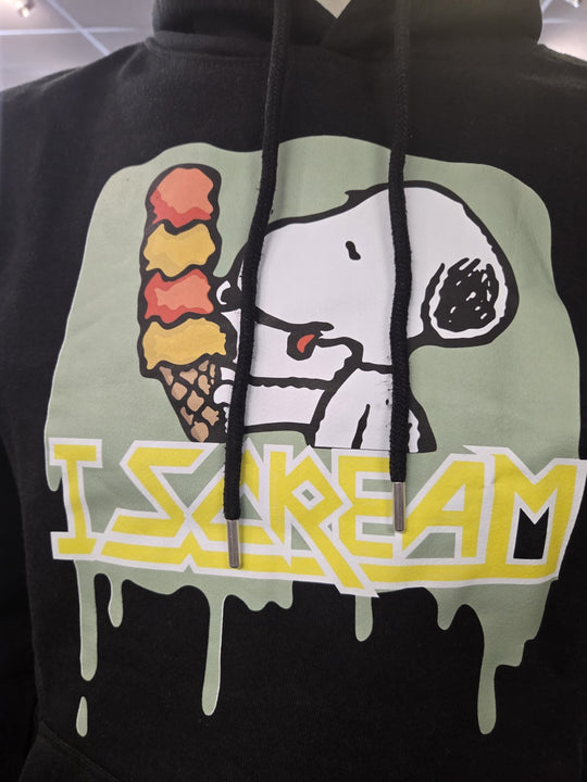 Funny Snoopy Black Hoodie - 'I SCREAM' Graphic Sweatshirt