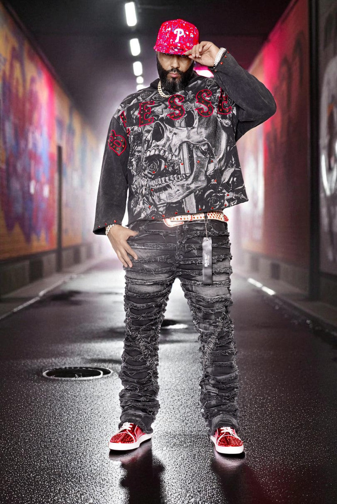 Extreme Ripped Stack Jeans - Best Fitted Black Fringe Layered Denim