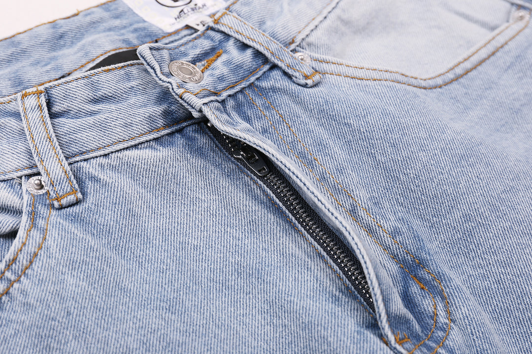 Light Wash Flame Graphic Straight-Leg Jeans