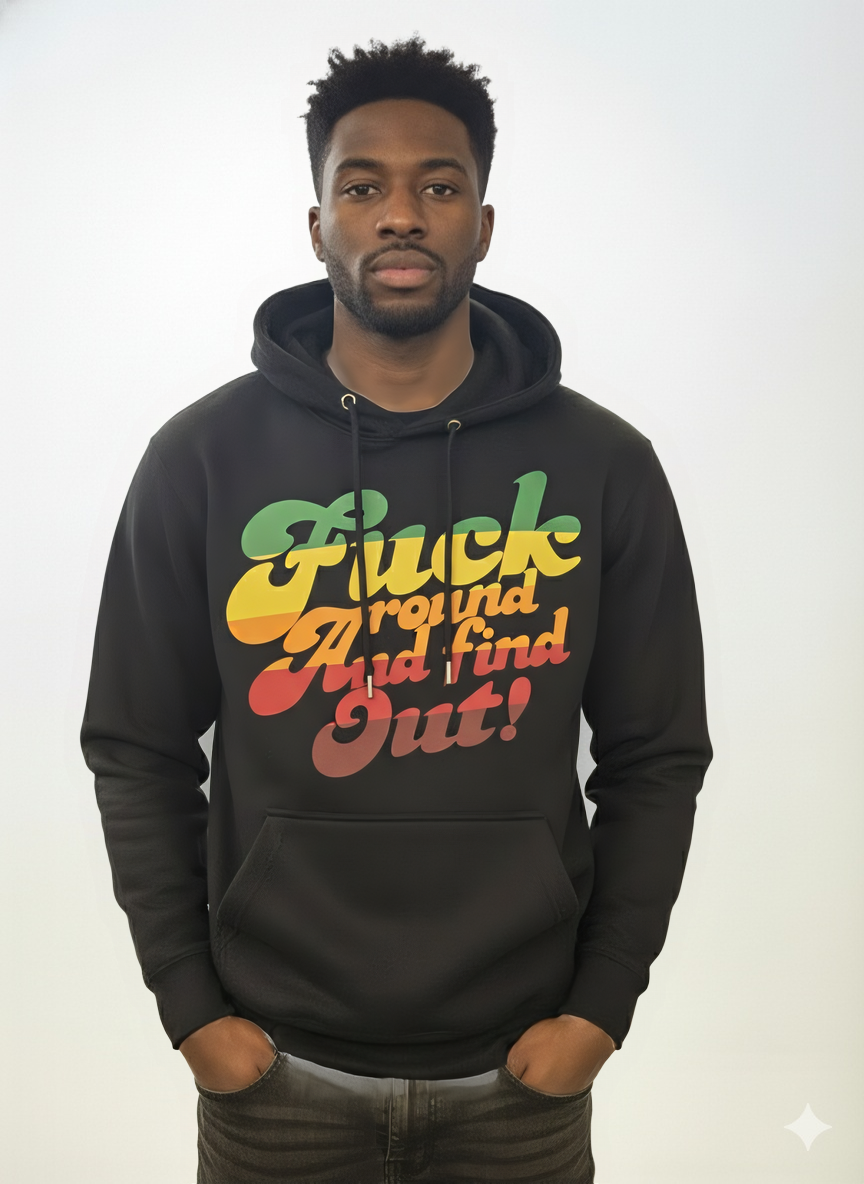 Rasta Retro Graphic Hoodie | Vibe Check "F*ck Around" Black Sweatshirt