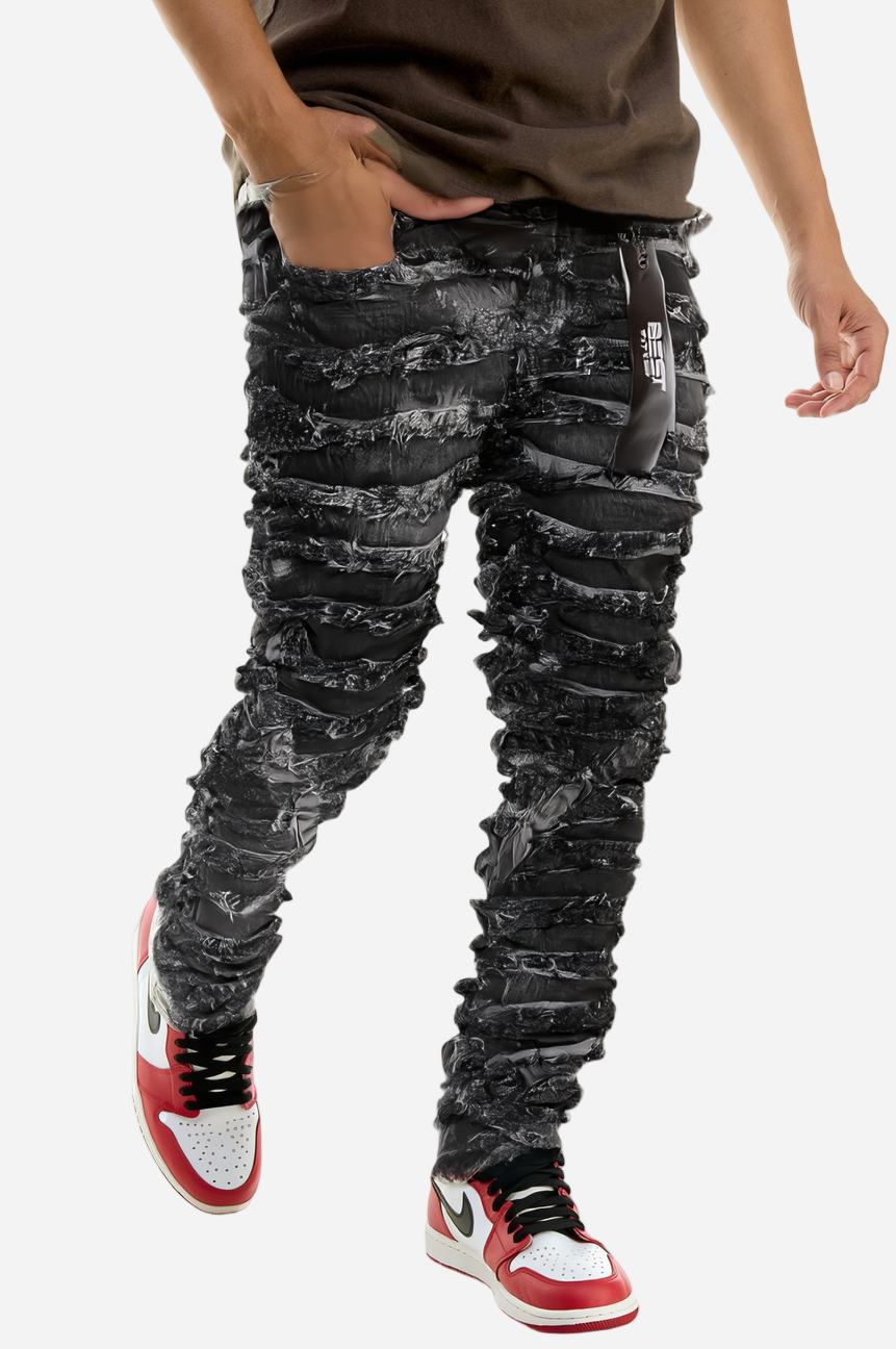 Extreme Ripped Stack Jeans - Best Fitted Black Fringe Layered Denim