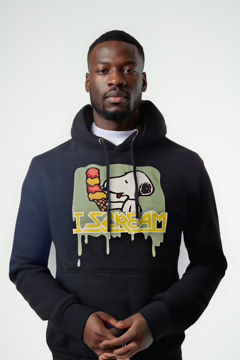 Funny Snoopy Black Hoodie - 'I SCREAM' Graphic Sweatshirt