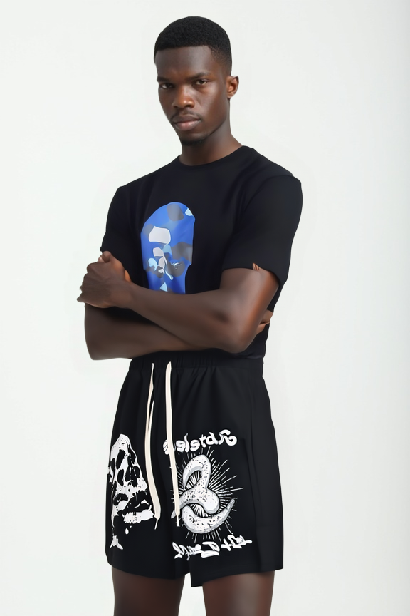Skull &amp; Snake Graphic Street Shorts – Black Urban Drawstring
