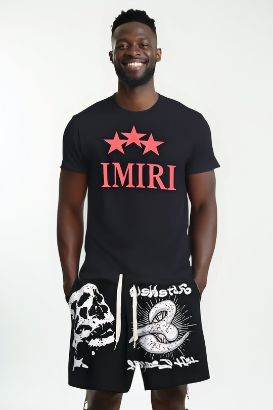 Skull &amp; Snake Graphic Street Shorts – Black Urban Drawstring