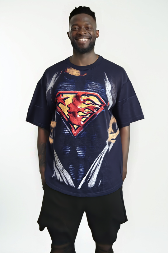 Superman Muscle Chest Graphic T-Shirt – Navy Distressed Edition