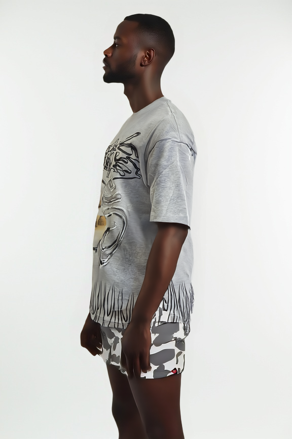 Spiritual Flame Graphic T-Shirt – Grey Streetwear Edition