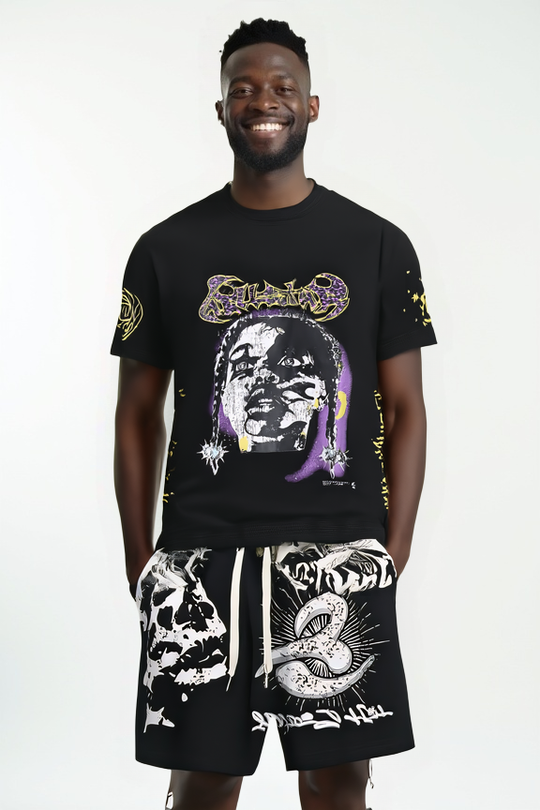 “Celestial Vision” Graffiti Art T-Shirt – Black Cosmic Streetwear