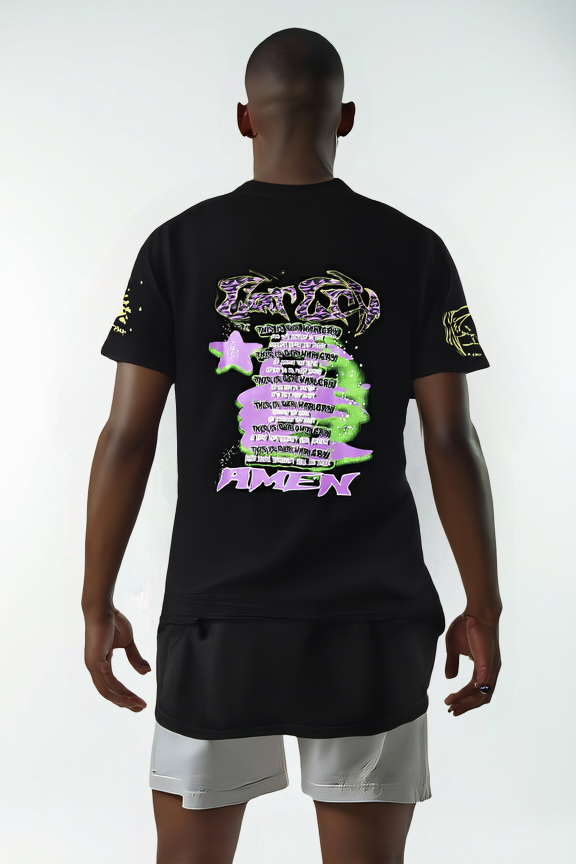 “Celestial Vision” Graffiti Art T-Shirt – Black Cosmic Streetwear