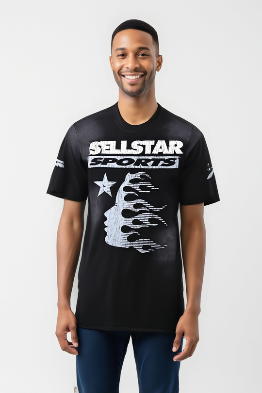 Flame Face Graphic T-Shirt – Black Distressed Edition