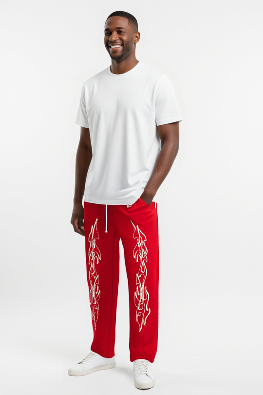 Red Flame Graphic Flared Sweatpants – Street Heat Edition