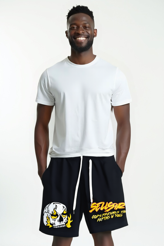 SELLSTAR Flame Skull Graphic Shorts – Black Statement Edition