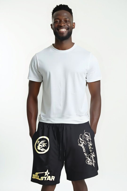 SELLSTAR “Path to Paradise” Nylon Graphic Shorts – Black & Cream Edition