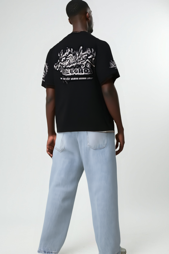 Light Wash Flame Graphic Straight-Leg Jeans