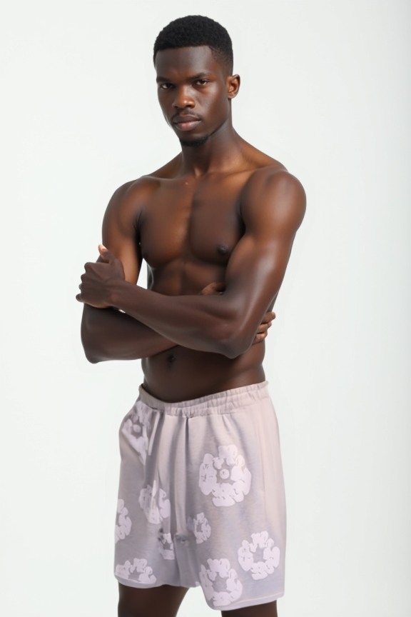 Men’s Gray Flower Print Shorts