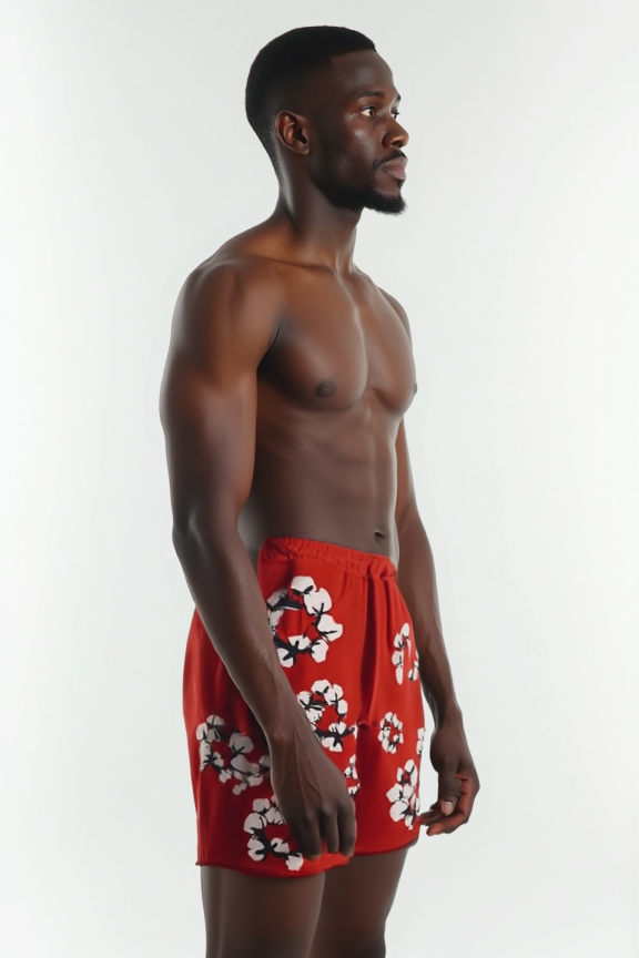 Men’s Red Floral Patch Shorts