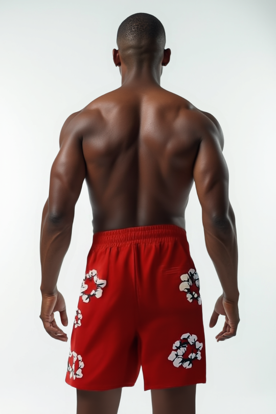 Men’s Red Floral Patch Shorts