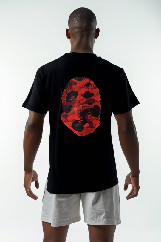 Black & Red Color Camo Big Ape Head T-shirt