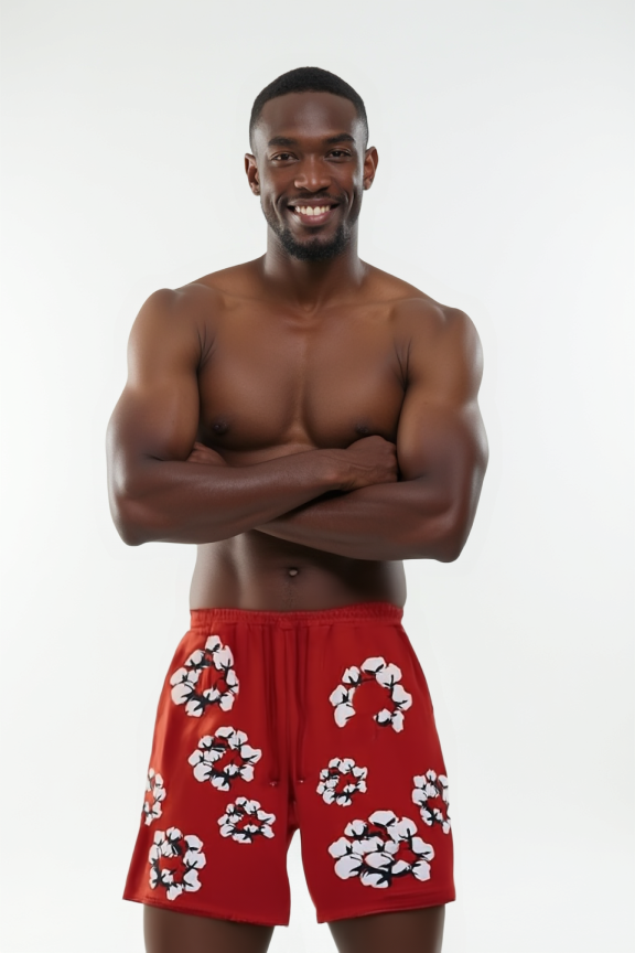 Men’s Red Floral Patch Shorts