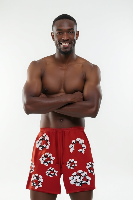 Men’s Red Floral Patch Shorts