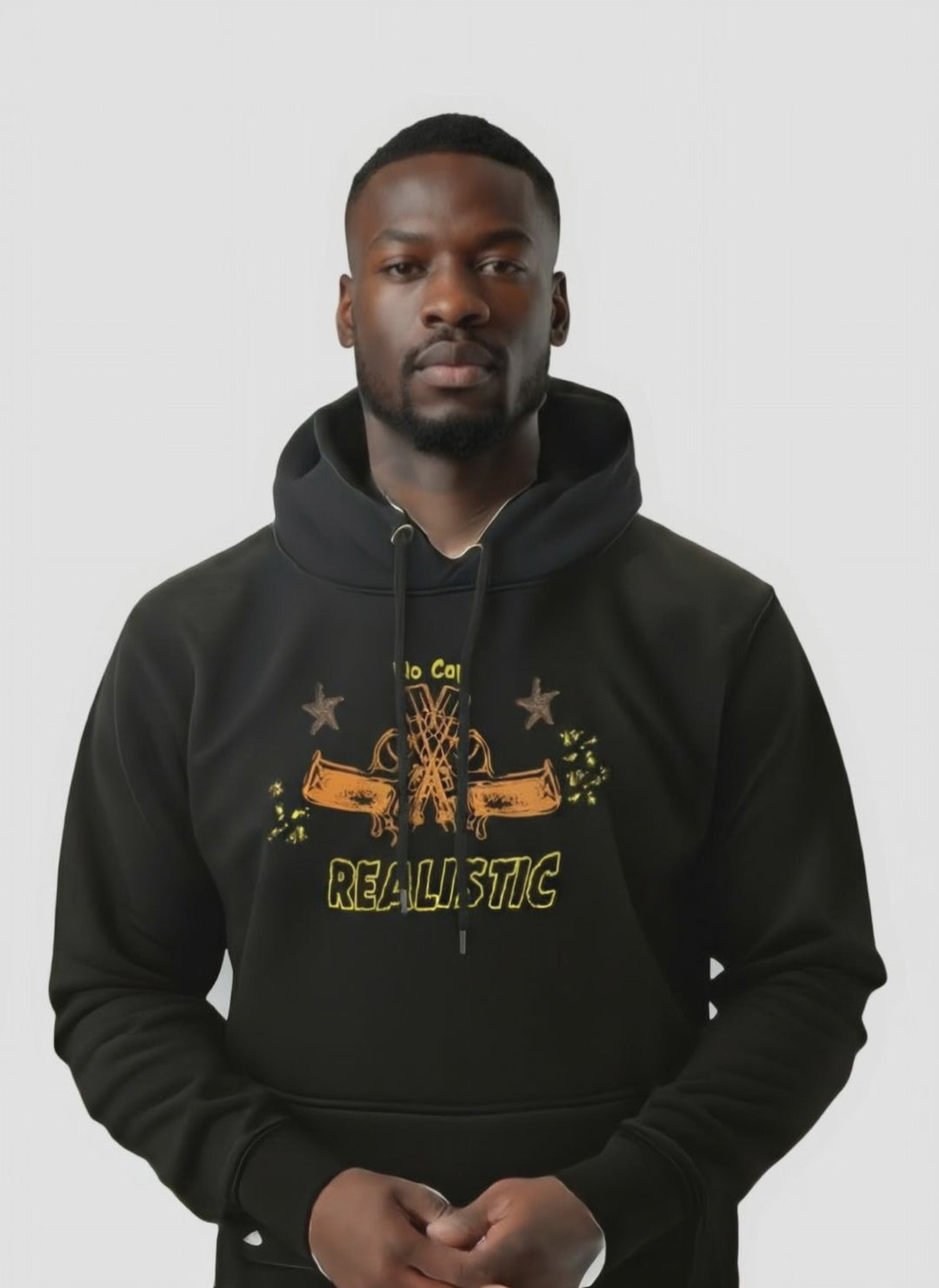 Realistic No Cap Streetwear Hoodie - Bold Graphic Design - Black