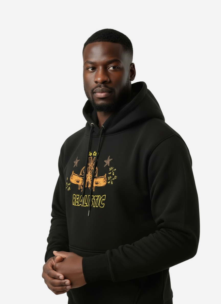 Realistic No Cap Streetwear Hoodie - Bold Graphic Design - Black