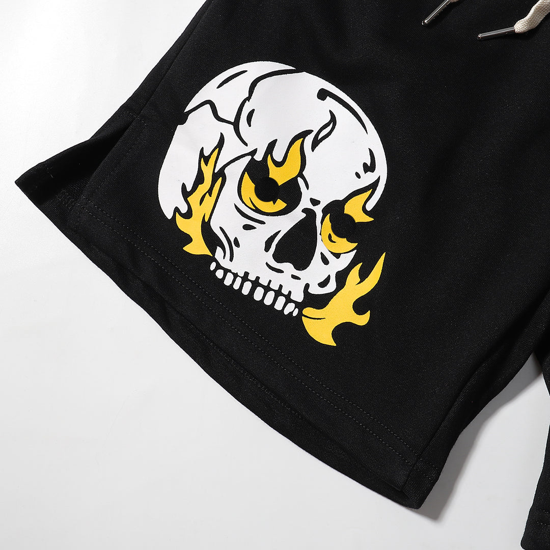 SELLSTAR Flame Skull Graphic Shorts – Black Statement Edition