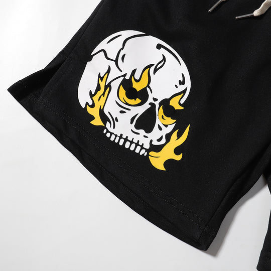 SELLSTAR Flame Skull Graphic Shorts – Black Statement Edition