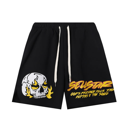 SELLSTAR Flame Skull Graphic Shorts – Black Statement Edition