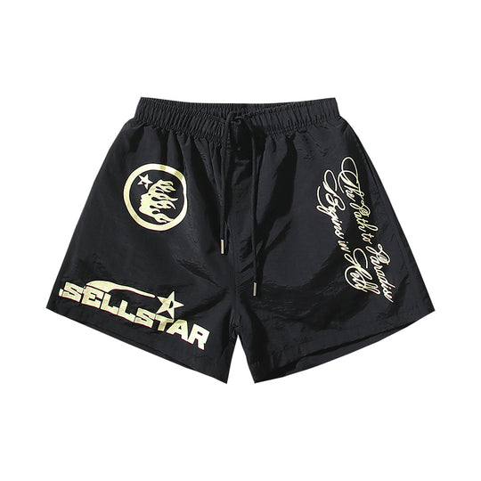 SELLSTAR “Path to Paradise” Nylon Graphic Shorts – Black & Cream Edition