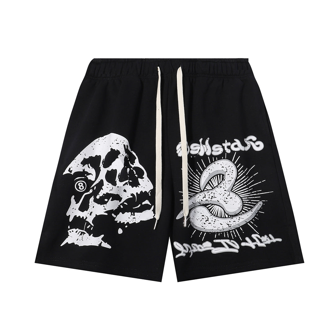 Skull &amp; Snake Graphic Street Shorts – Black Urban Drawstring
