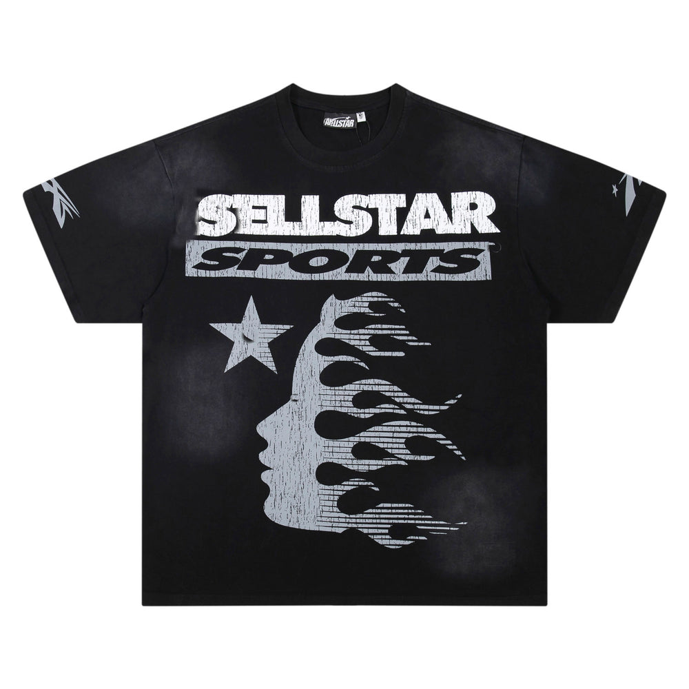 Flame Face Graphic T-Shirt – Black Distressed Edition