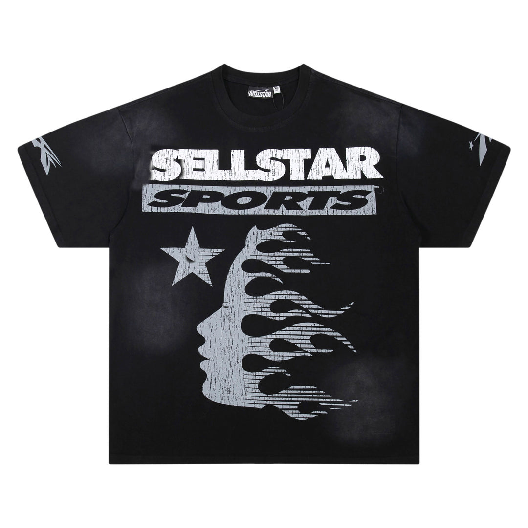 Flame Face Graphic T-Shirt – Black Distressed Edition